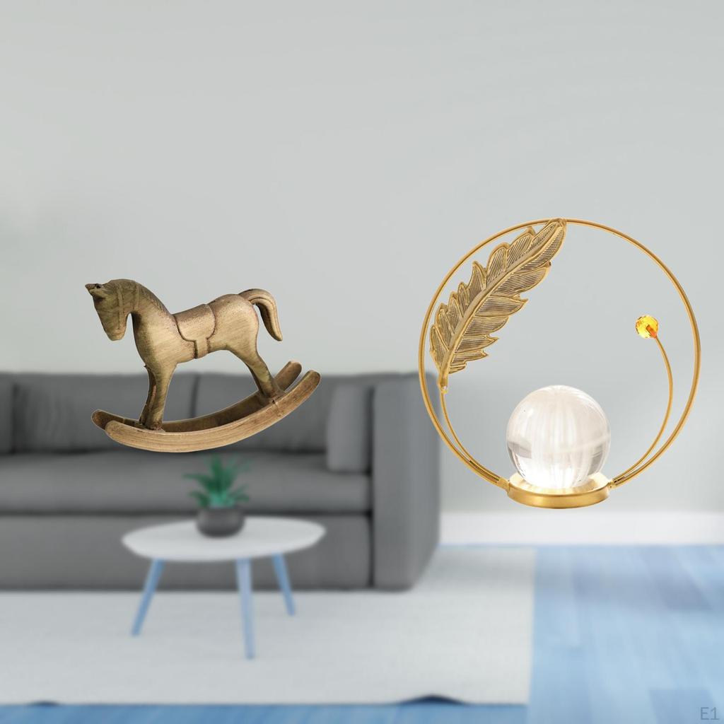 Rustic Wood Horse Crystal Ball Sculpture Figurine Ornament for Home Decor Countertop Cabinet TV