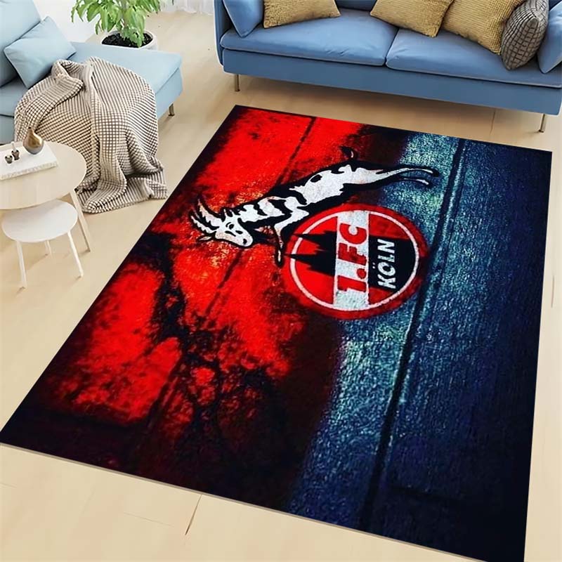 1.FC Köln Billy Goat Mascot Area Rug, Non-Slip Red Floor Mat with German Fan Slogan & Club Badge, Washable Carpet for Bundesliga Football Fans Bedroom