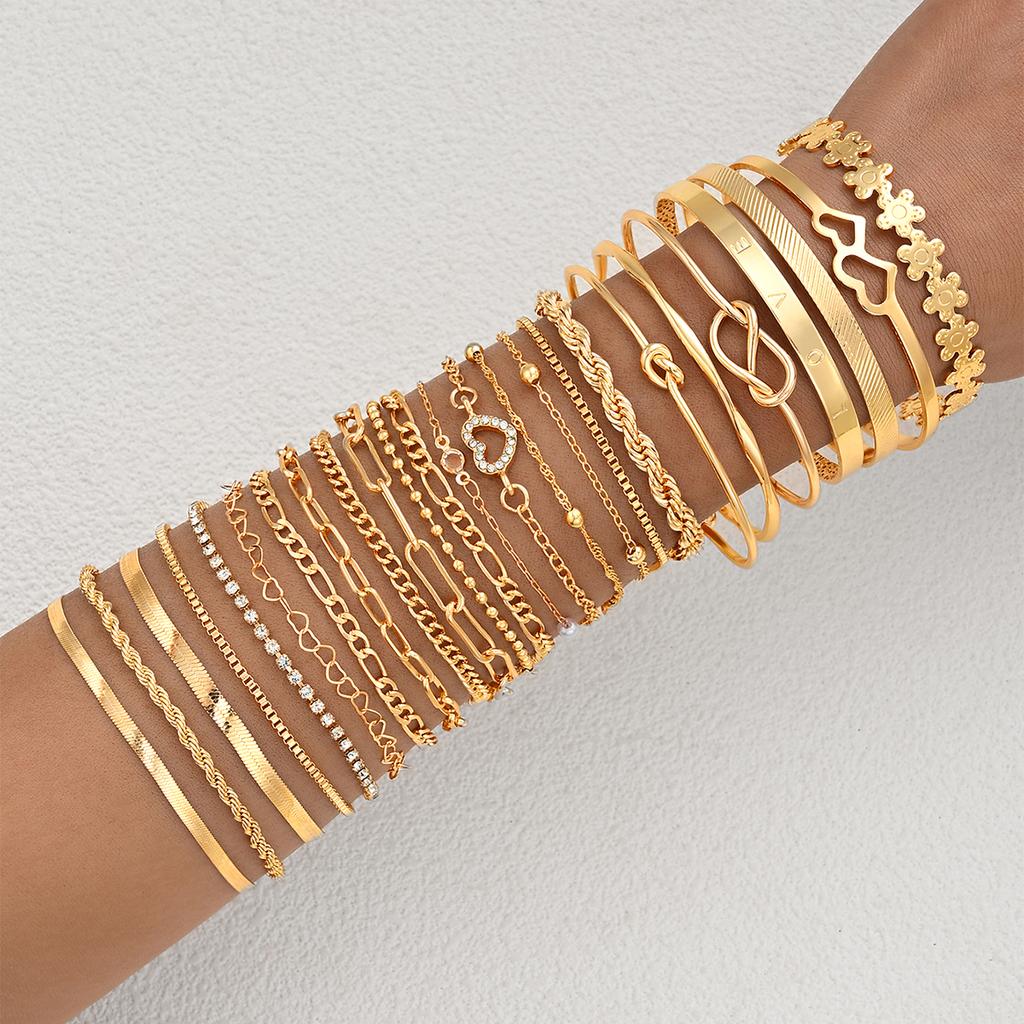 25 Stück/Set Personalisierter Multi-Element-Armreif mit dicker Linie, goldfarben, Herz, Perle, Zirkon, für Damen, täglicher Schmuck 2026