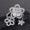 Floral shiny open ring female, three inlaid zircon lady accessories  new lily ring
