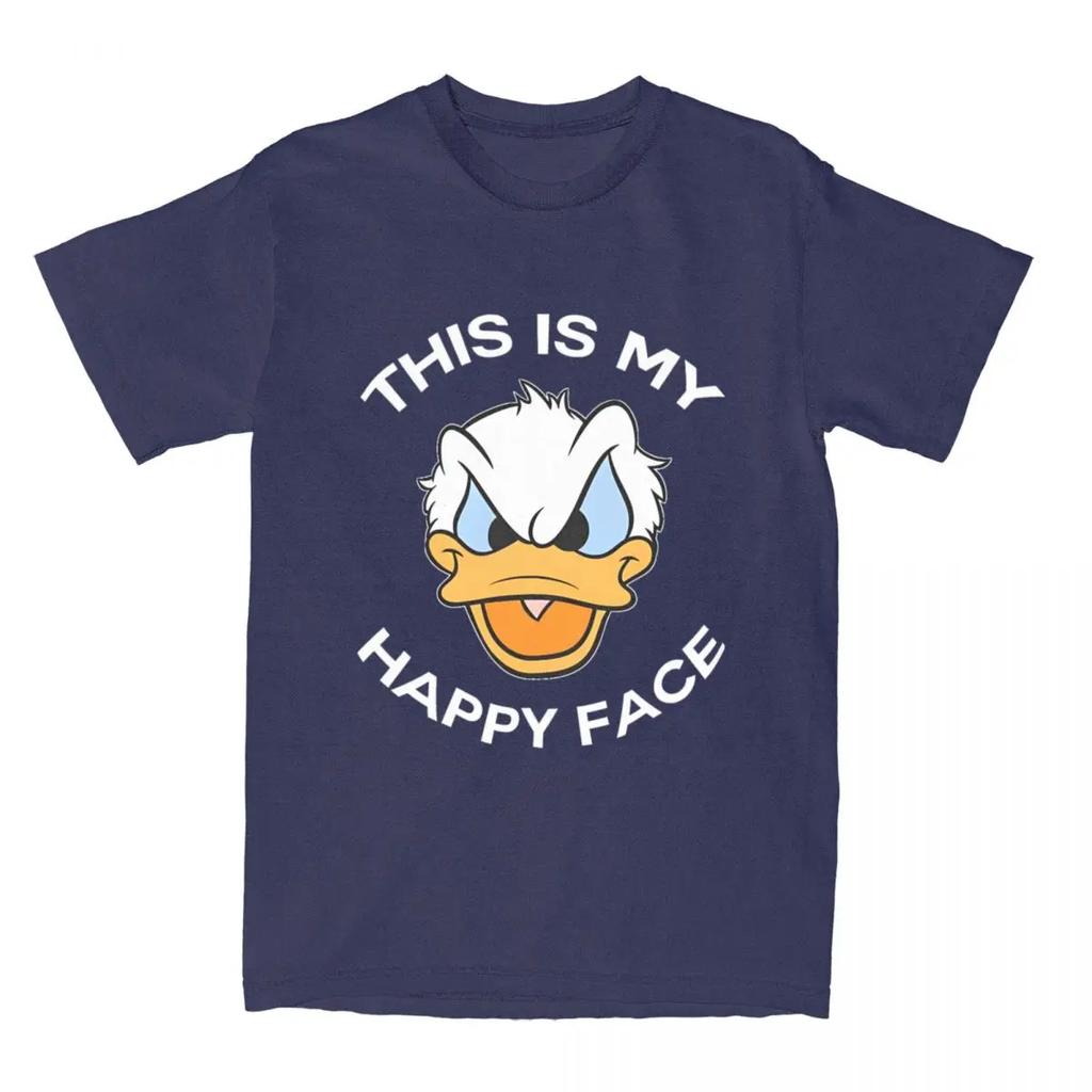 Casual Donald Duck This Is My Happy Face T-Shirts Pure Cotton Tees Shirt Gift Idea Clothing Unisex