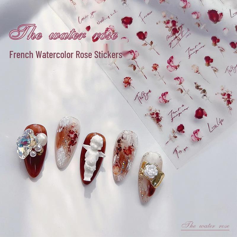 

Тонкие милые наклейки для нейл-арта Tomoni - Акварельные розы и цветки сухоцветов