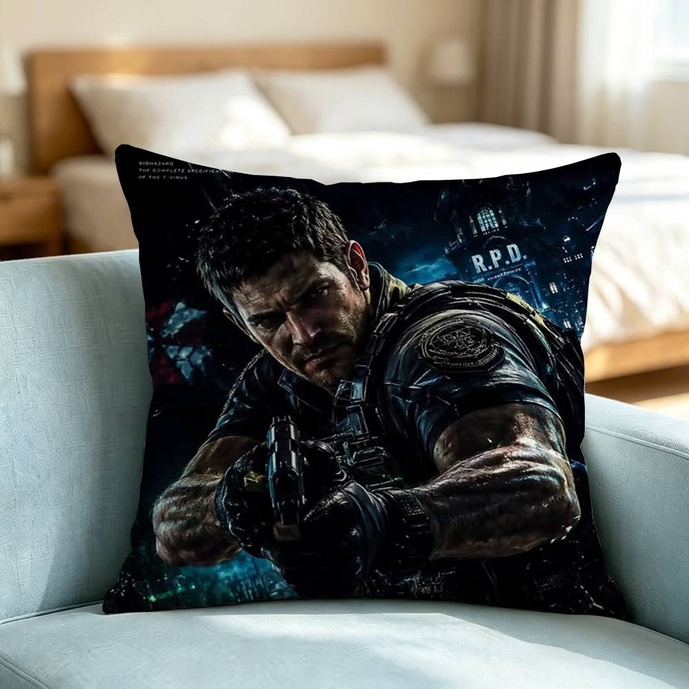 Resident Evil C-Chris Redfield Pillow Case Square Double-Sided Sofa Cushion Cover Bedroom Bedside Pillow Gift