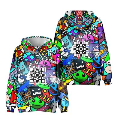 Mens Womens Hoodie Geometry Dash Hoodies Streetwear Harajuku Casual Cartoon Printed Hooded Pullover Sweatshirts