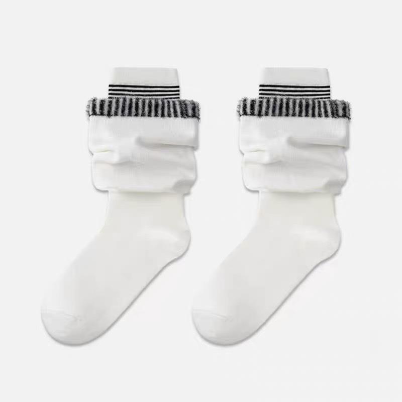 Women's Fall Fashion New Fake Two Stitching Striped Thin Tube Stack Socks