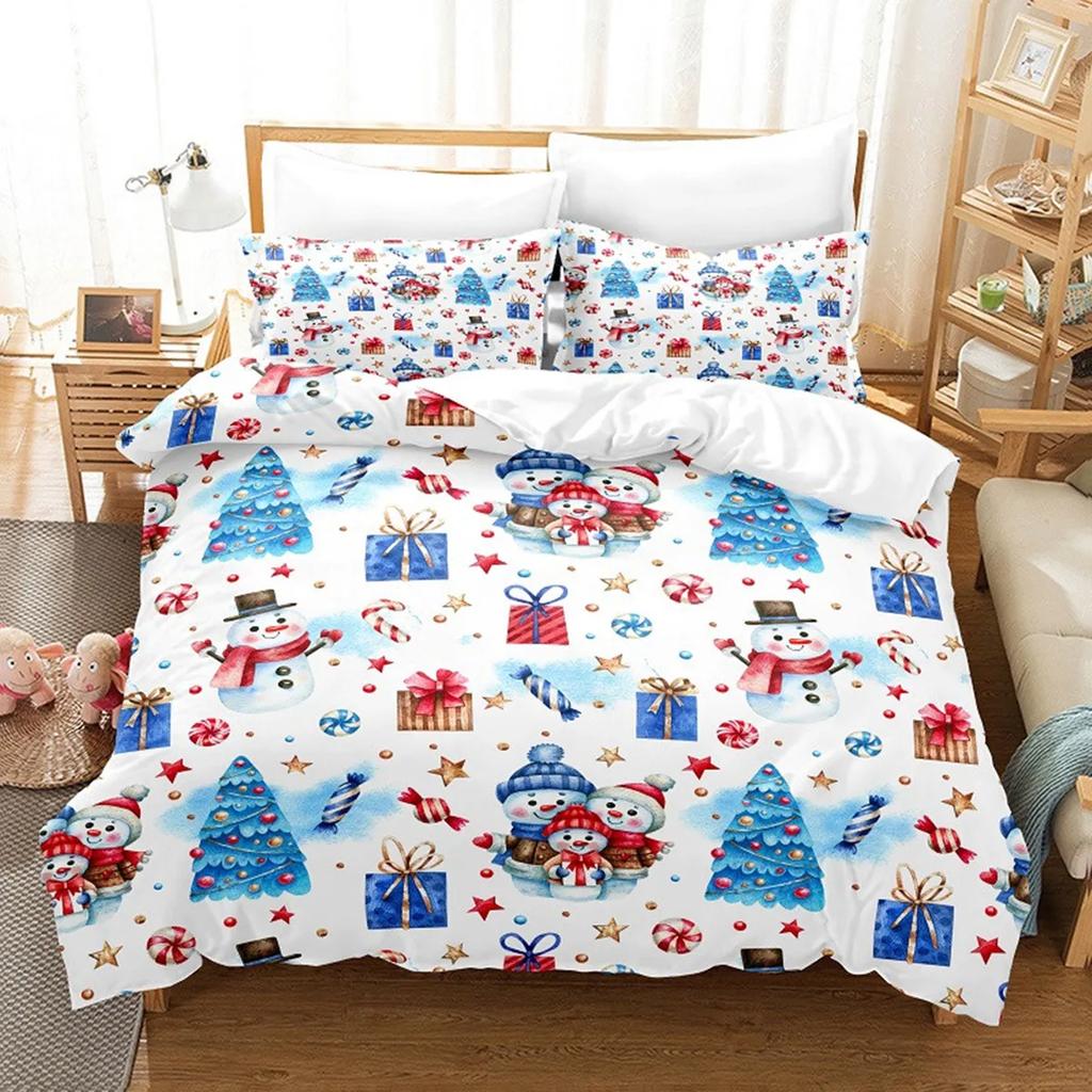 Christmas Elk Santa Claus Duvet Cover Celebrate Merry Christmas And Happy New Year For Kids Boys Girls Holiday Room Decor Gifts