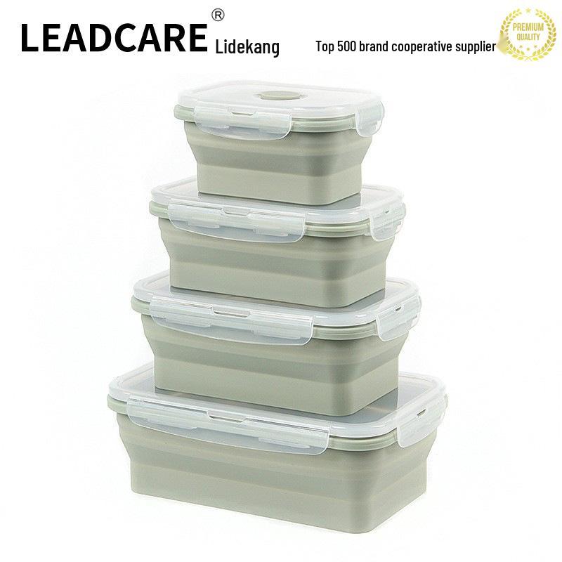 Collapsible Silicone Lunch Box Set: Microwave Steaming, Fresh-Keeping, 4-Piece Bento for Office & Picnic
