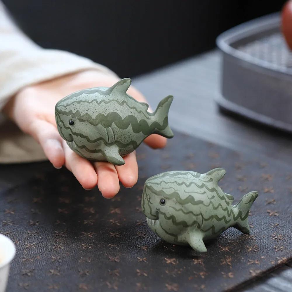 Watermelon Shark Handmade Tea Table Ornament Purple Clay Tea Pet Premium Accessory Shark Watermelon Sculpture Tea Ceremony Craft