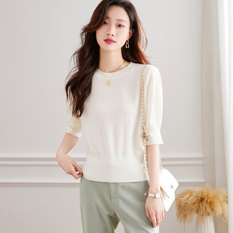 

Srcr Women s Petite Pure Wool Half-Sleeve Knit Top One Size