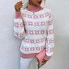 Vintage Christmas Knitwear Sweater Autumn Winter Loose Long Sleeve Print Cardigan Stand Collar Top