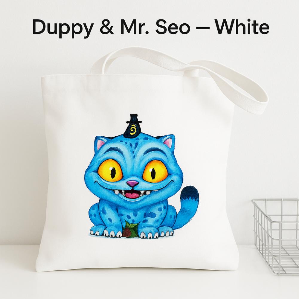 K-Pop Demon Hunters Folk Art Mascot Eco Tote: The Adorable Derpy Tiger & Sussie Magpie Canvas Bag - white