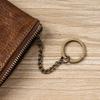 Mens and Women Retro Real Leather Zipper Wallet Card Holder Small Coins Keys Pocket Money Storage Pouch with Chain Key-ring