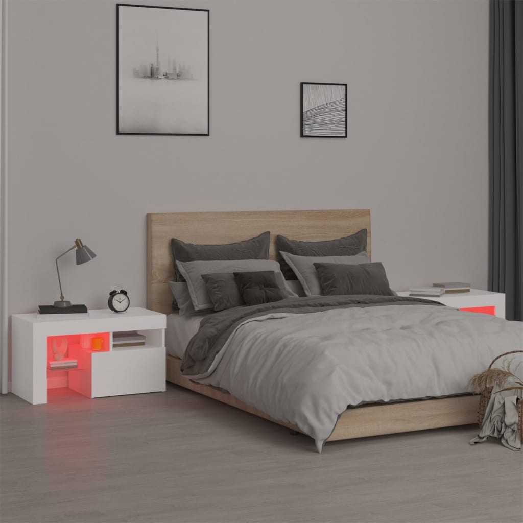 Vidaxl Szafki Z Oświetleniem Led, 2 Szt., Białe, 70X36,5X40 Cm