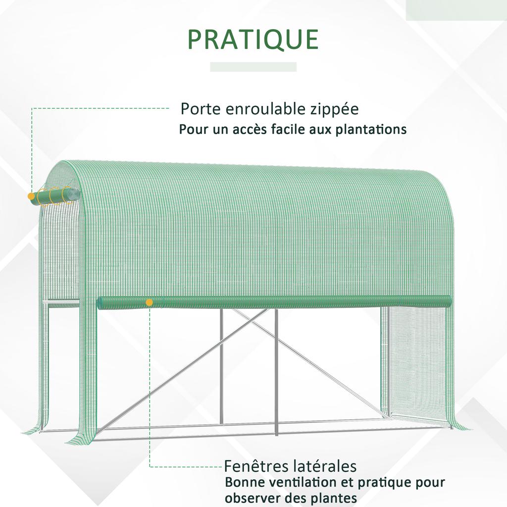 PE Garden Greenhouse, Balcony Greenhouse, Reinforced 140 G/m² Cover, Steel Frame, Roll-Up Zipped Door, 300 X 100 X 200 Cm