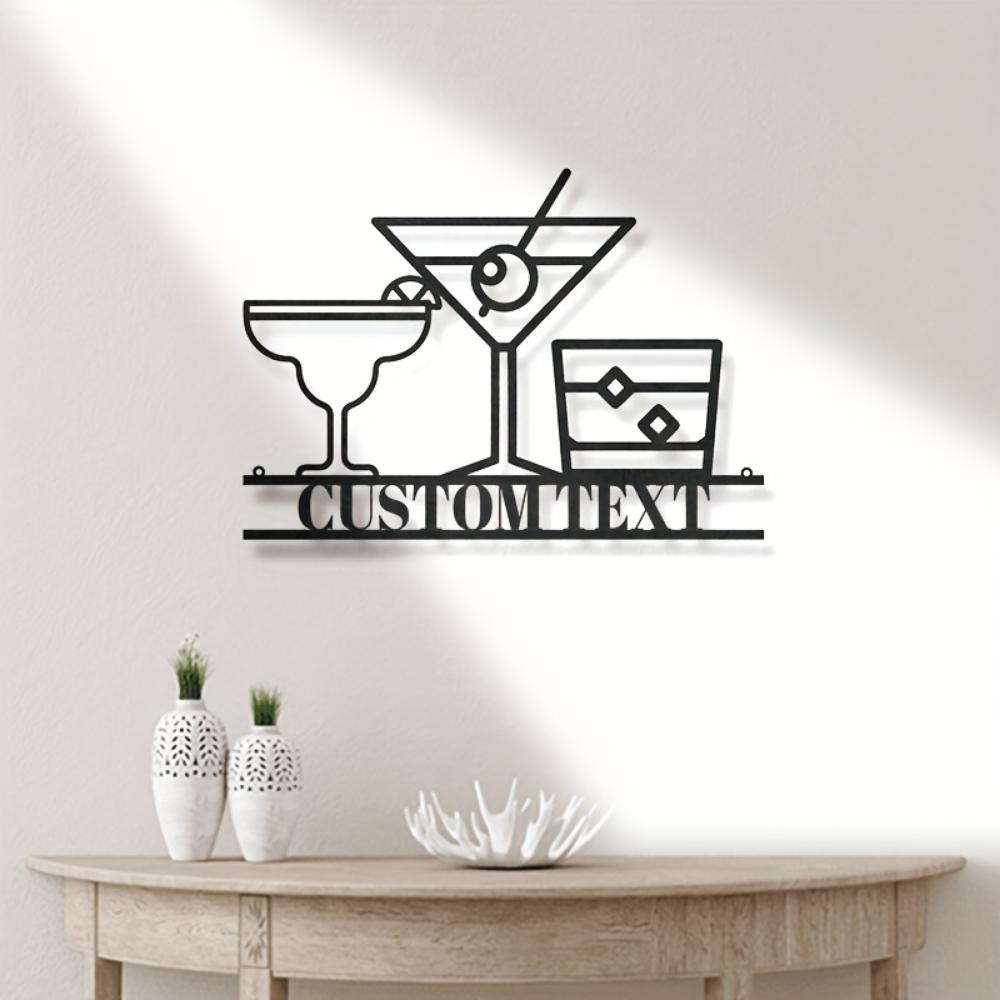 Exclusive Handmade Custom Vintage Cocktail Whiskey Metal Wall Art Personalized Name Home Bars Iron Easy Hang