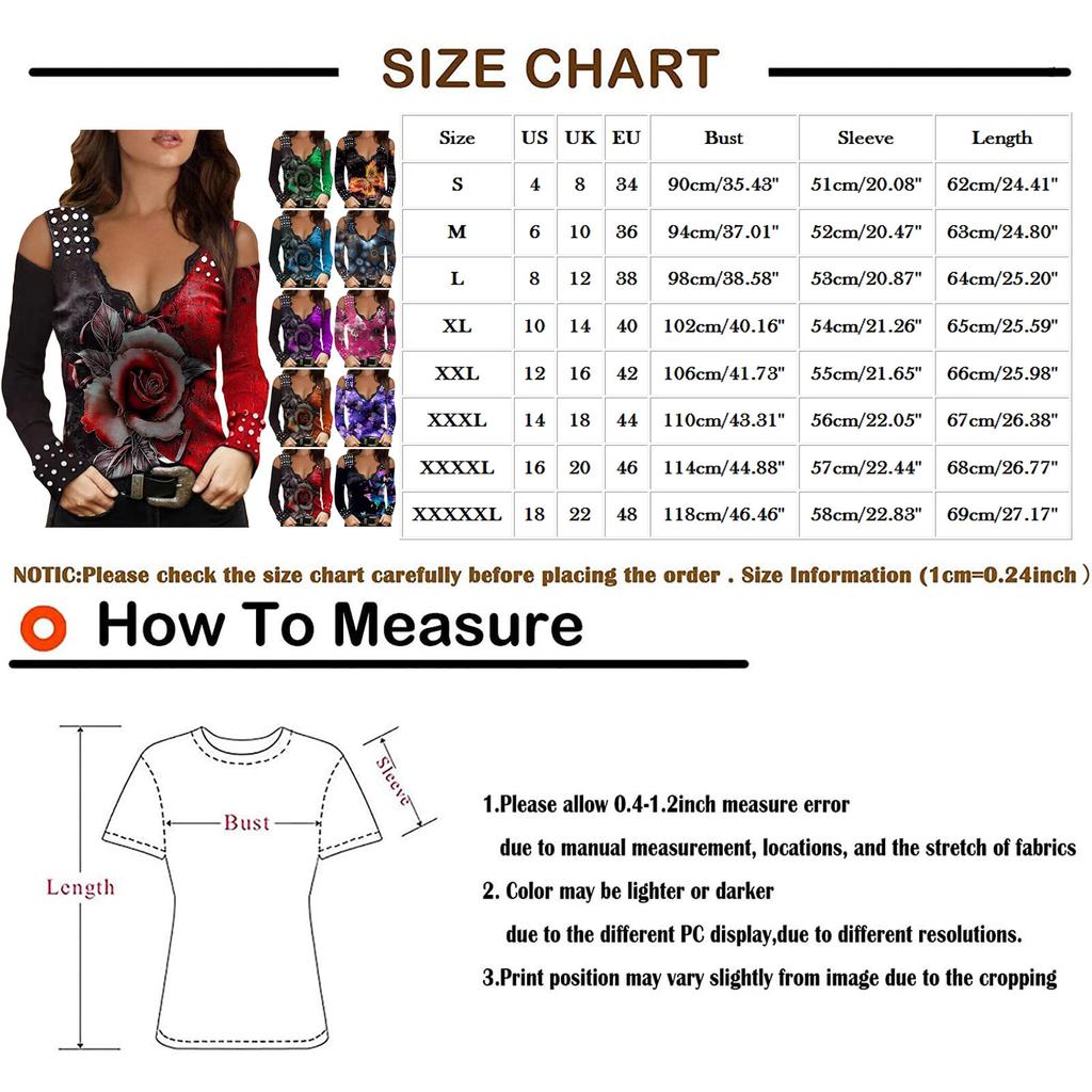 Women's Long Sleeve Sexy Floral Printed V-neck Lace Strapless T-shirt Blouse Top