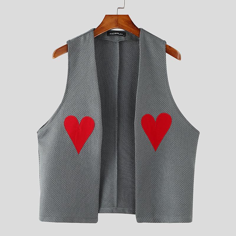 

INCERUN Мужской жилет без рукавов с принтом и открытой передней частью, текстурный жилет XL серый