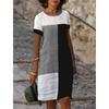 Sommer Lose Patchwork Farbe Gerade Kleid frauen Plus Größe O Hals Kurzarm Midi Kleider