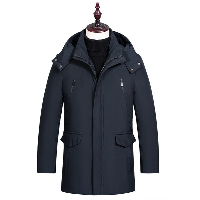 Mens Thick Warm Down Coat Seniors - Mid-Length Winter Jacket With Multiple Pockets 86-90% White Duck Waterproof