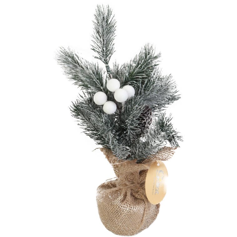 Snow-covered Christmas Tree In Jute with Decoration 28 Cm