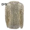 Women Tops Round Neck Long Sleeve Pullover Tops Shiny Sequins Decoration Regular Fit Blouse Daily Wear