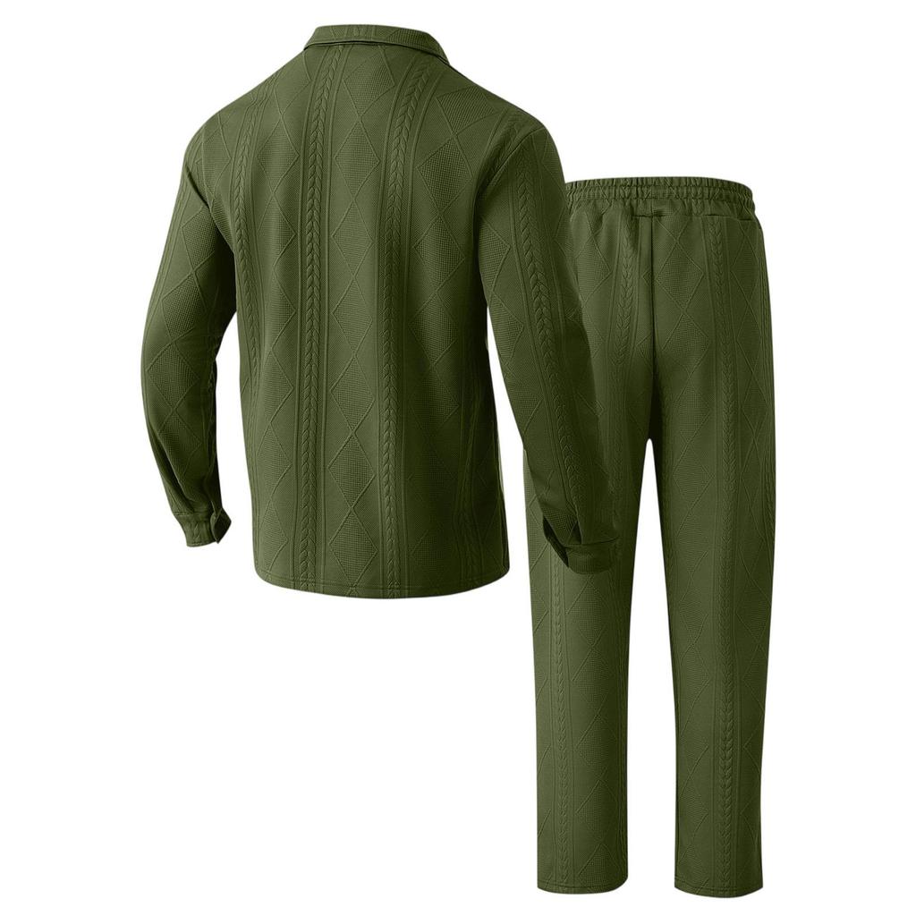 Men's Double Pocket Lapel Jacket Casual Sports Long Sleeve Jacket Pants Set