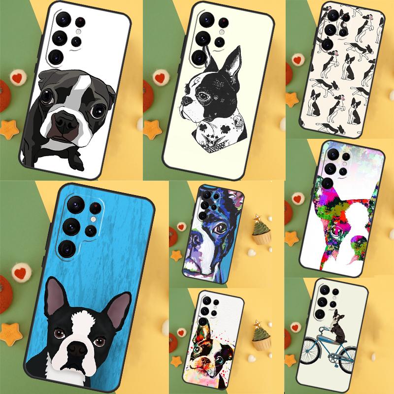 Boston Terrier Dog Case For Samsung Galaxy S23 Ultra S24 S22 S20 S21 FE Note 10 20 Ultra S8 S9 S10 Plus Cover