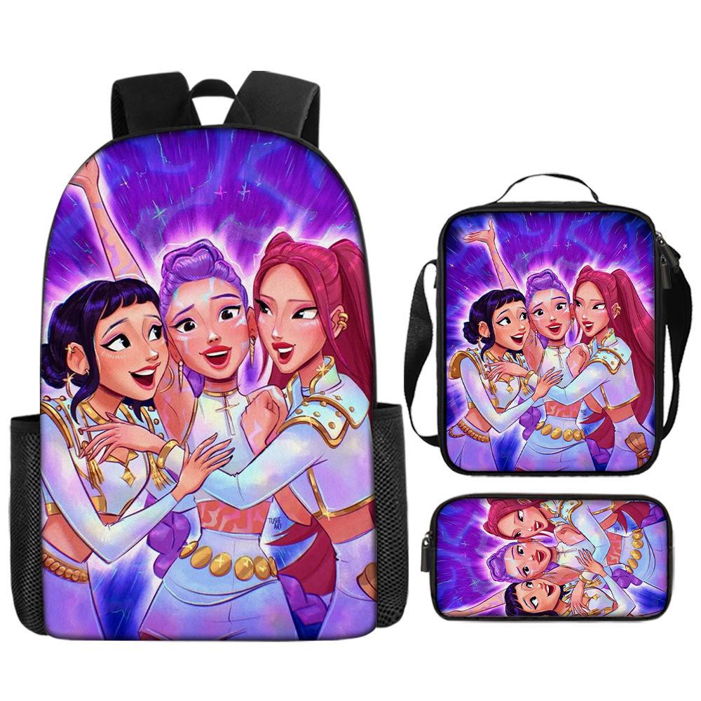 School Season Kpop Demon Hunters Student School Bag Girls Large Capacity Middle School Student Backpack Three-Piece Set