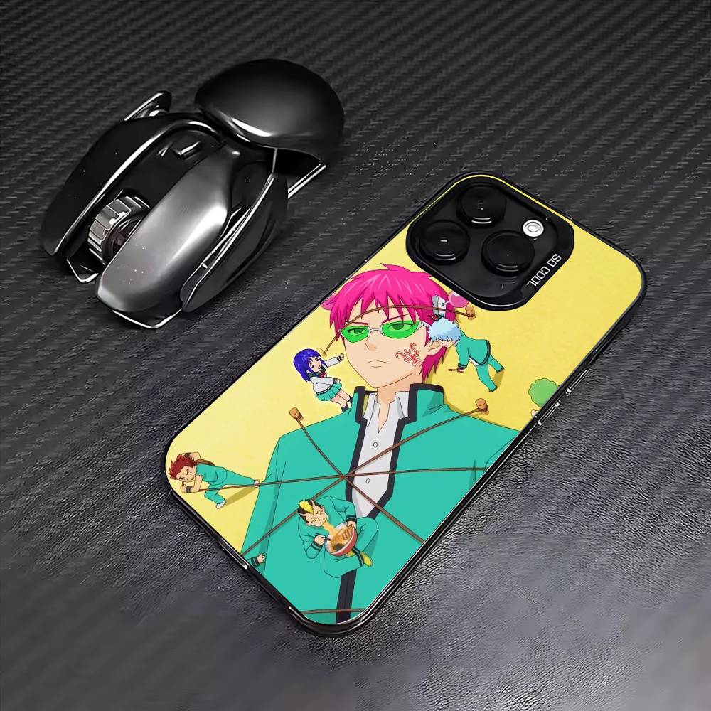 

Anime S-Saiki Kusuo Phone Case For iPhone17,16,15,14,13,12,11 Plus,Pro Max Colored Silver Plated Inside Cover iPhone16