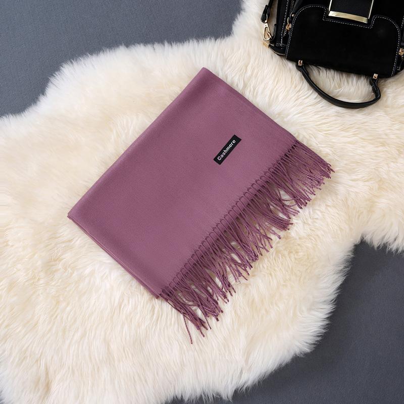 Thick Cashmere Solid Color Shawl Warm Scarf with Tassels Gifts for Women