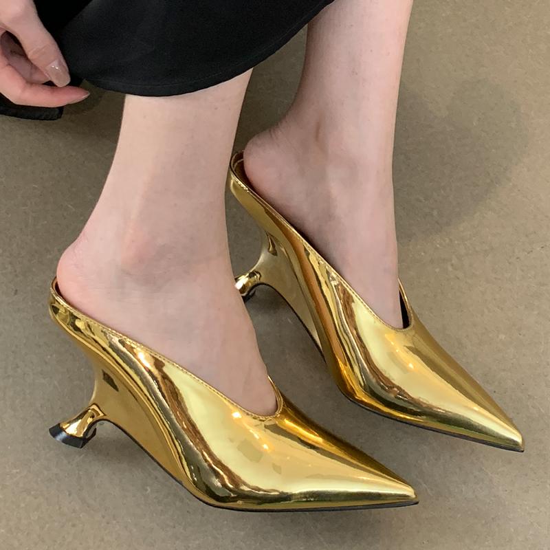 Fashion Pumps High Heels Slides Shoes For Women New In 2025 Fashion Female Pointed Toe Footwear Ladies Strange Heels Shoes Mules