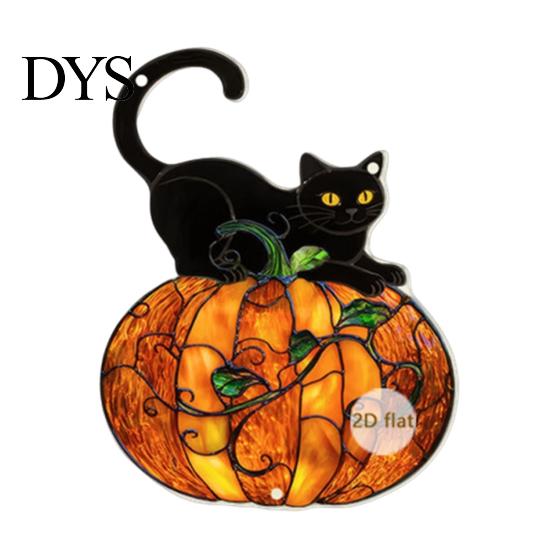 Halloween Window Decor 2D Acrylic Decoration with Chain, Bell, Stained Glass Ghost Bat Festive Wall Hanging Pumpkin Suncatcher Decor, Ornament