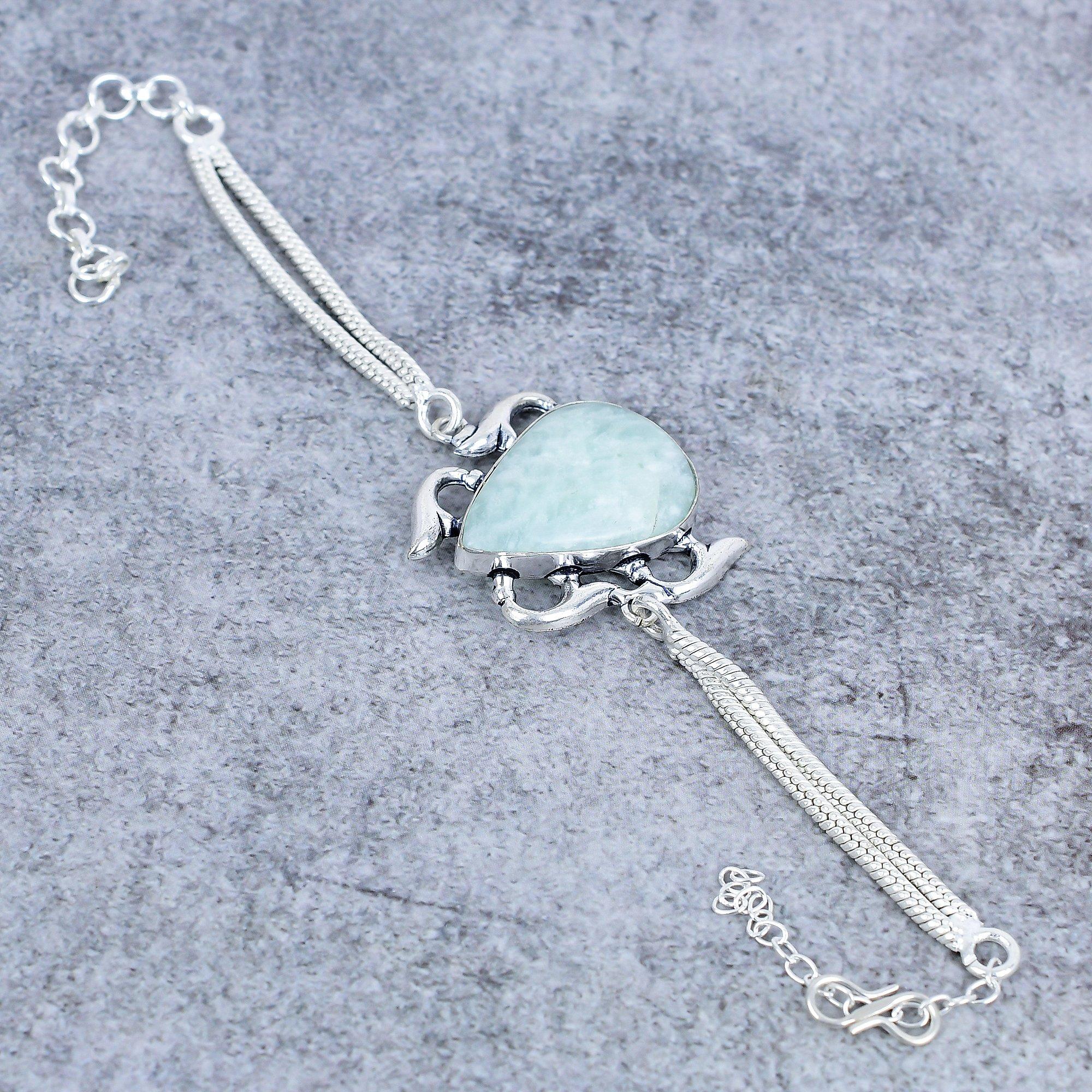 

Aquamarine Gemstone Handmade 925 Sterling Silver Bracelet 7-8 M-2744