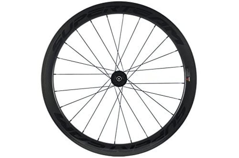 SUPERTEAM Carbon Fiber Road Disc Brake Wheelset 50mm Clincher Wheel 25mm Width Type Front Rear (Six-Bolt, Thru-Axle 12100mm 12142mm)