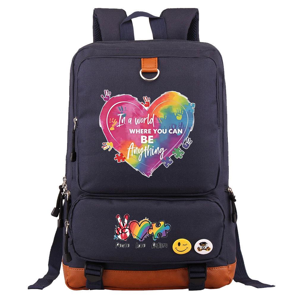 Autism Awareness LOVE Puzzle Print Back To School Backpack Casual Daypack Large Capacity Student Bookbag for Boys Girls Travel