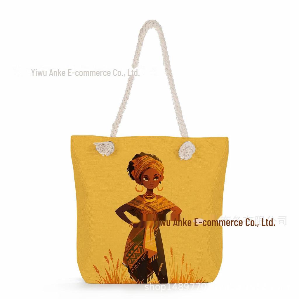 "Women's Lightweight Printed Handbags: Stylish Rope-Strap Shoulder Bags for a Versatile Beach Look"