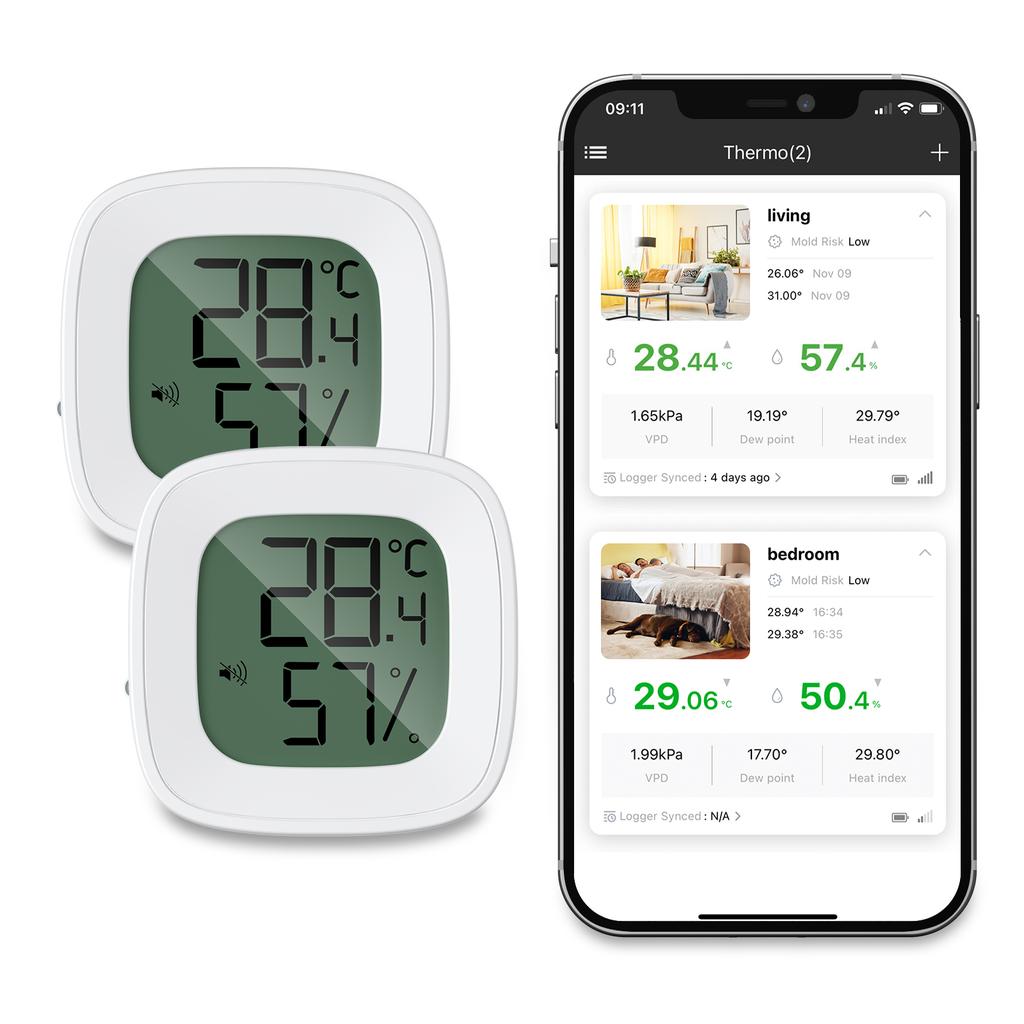 ORIA Upgrade Bluetooth Thermometer 2PCS/1PC Hygrometer Wireless Outdoor Thermometer Smart Home Temperature and Humidity Sensor