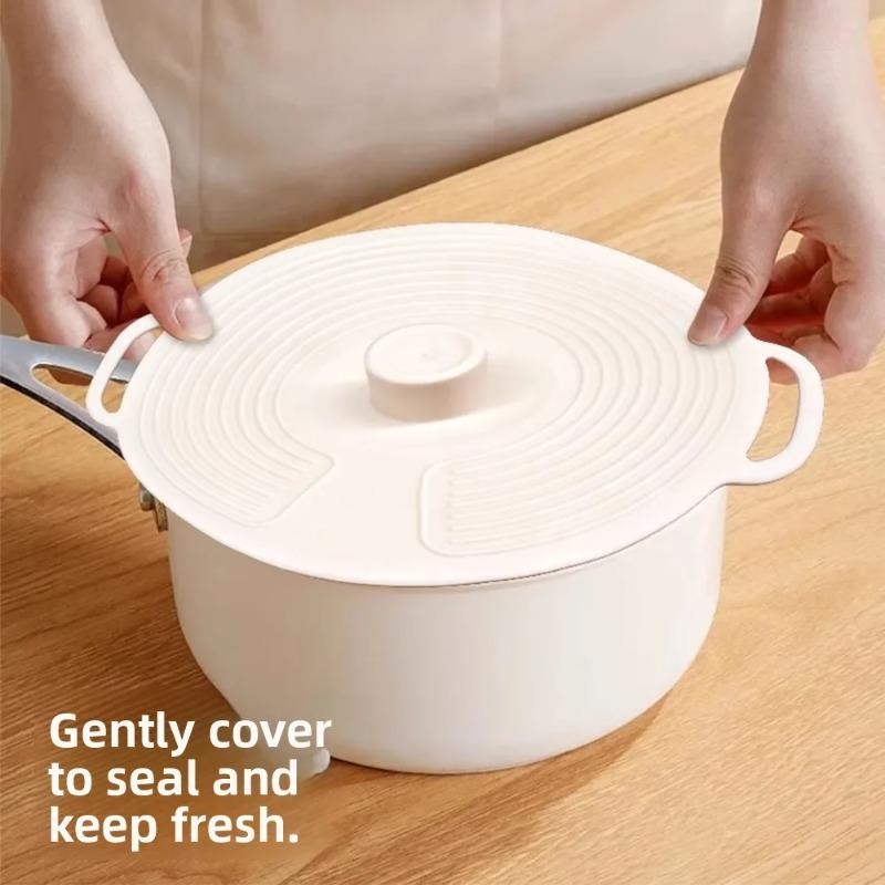 Dustproof Silicone Pot Lid with Handle, Anti-Spill Splash-Proof Sealing Fresh-Keeping Cover for Bowl, Microwave & Refrigerator