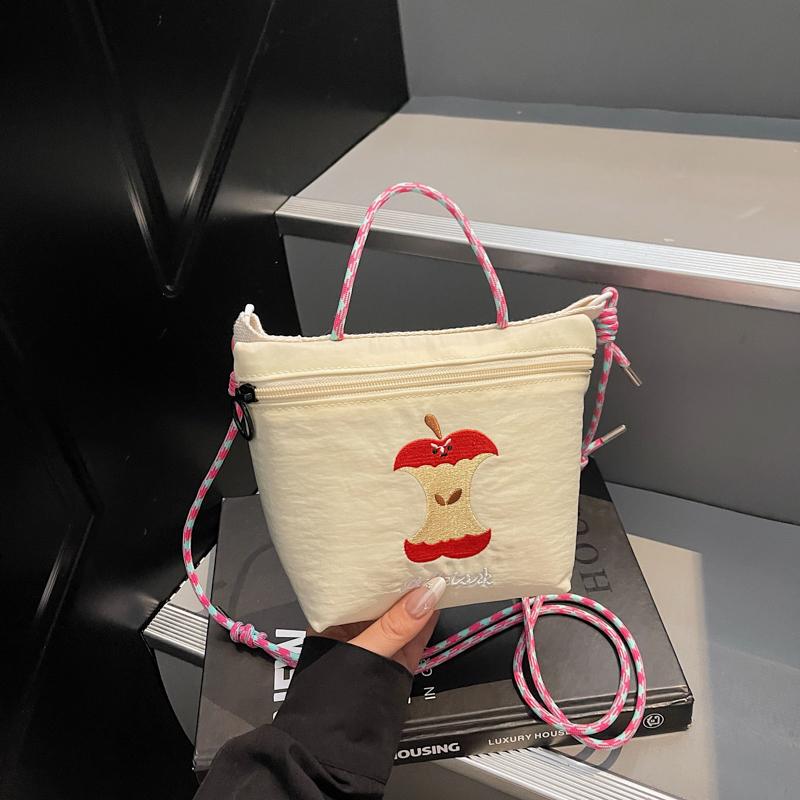 Women's Apple Embroidery Casual Shoulder Cloth Bag 2026 New Style for Going Out Japanese Style Fashi Trendy Crossbody Cloth Ba