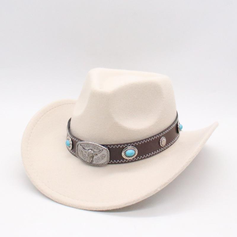 

High-End Western Cowboy Hat Vacation Travel Ethnic Style Tibetan Woolen Jazz Top Hat One size fits all [d peach cow]