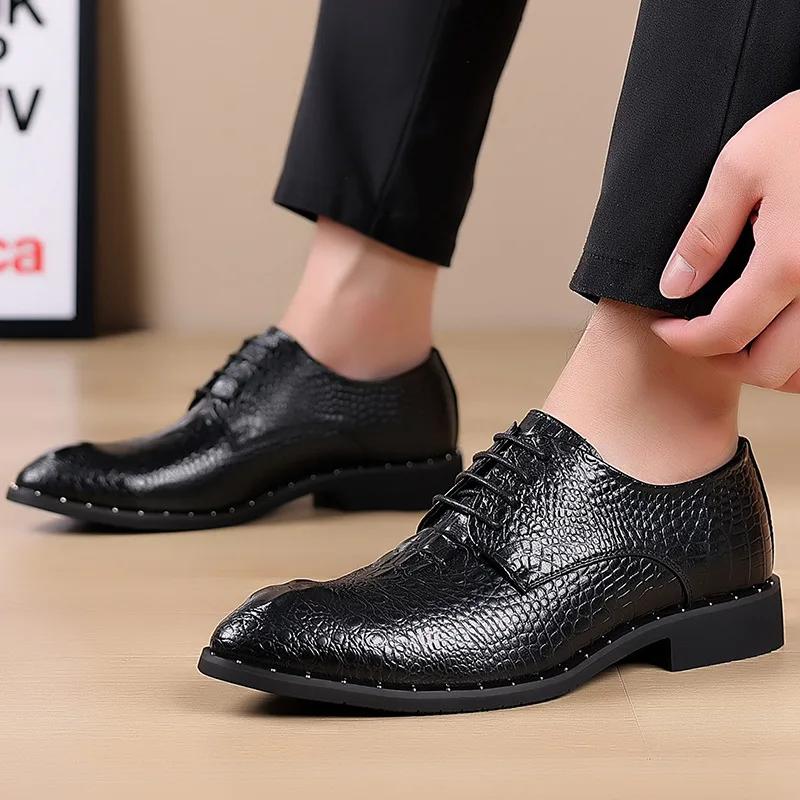 Men's 2025 Dress Leather Shoes Lace-Up Wedding Party Shoes Mens Business Office Oxfords Flats Plus Size Men Fashion