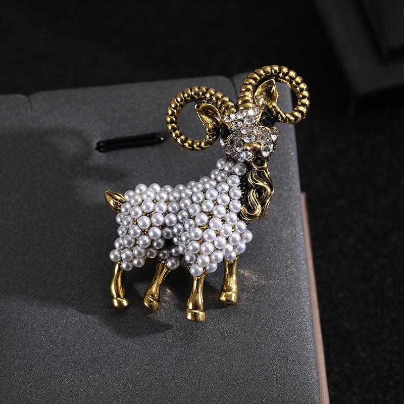 Vintage Schaf Perlenbrosche Exquisite Niedliche Tier Serie Lässig Partykleid Anzug Bekleidungszubehör Anstecknadel