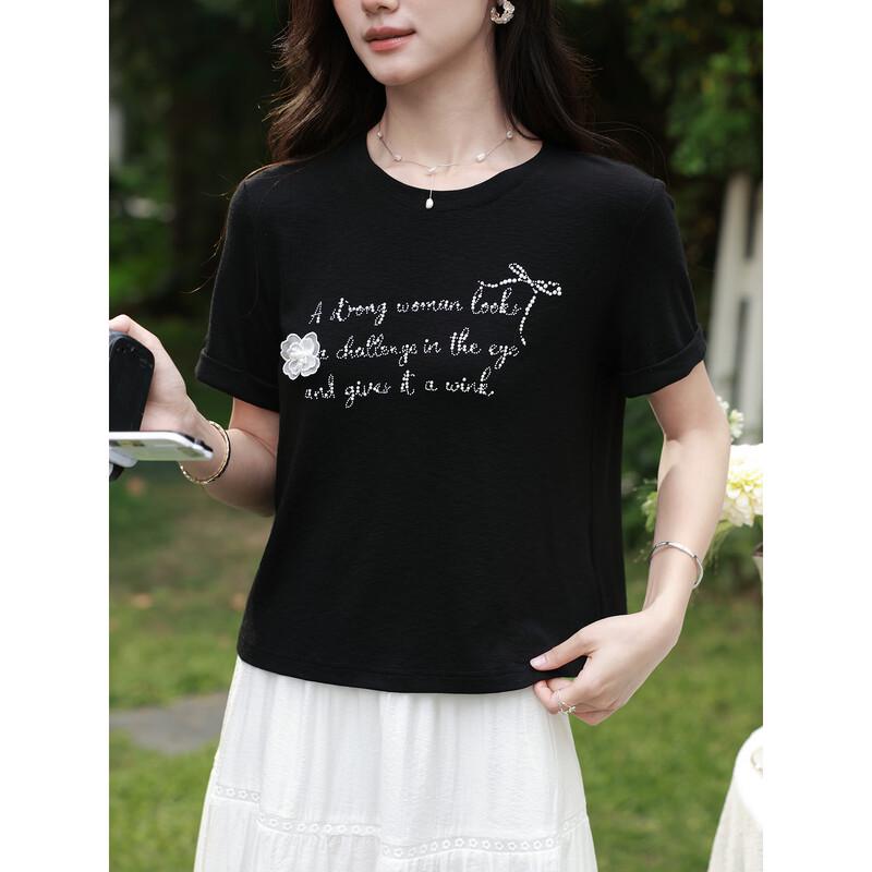Women s Elegant Round Neck Short Sleeve T-Shirt M