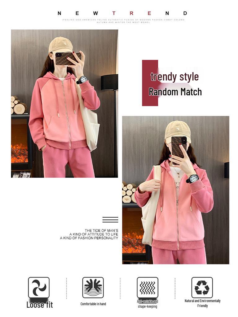 Conjunto de cárdigan con capucha de algodón liso para mujer - Moda exterior informal de moda para primavera/otoño