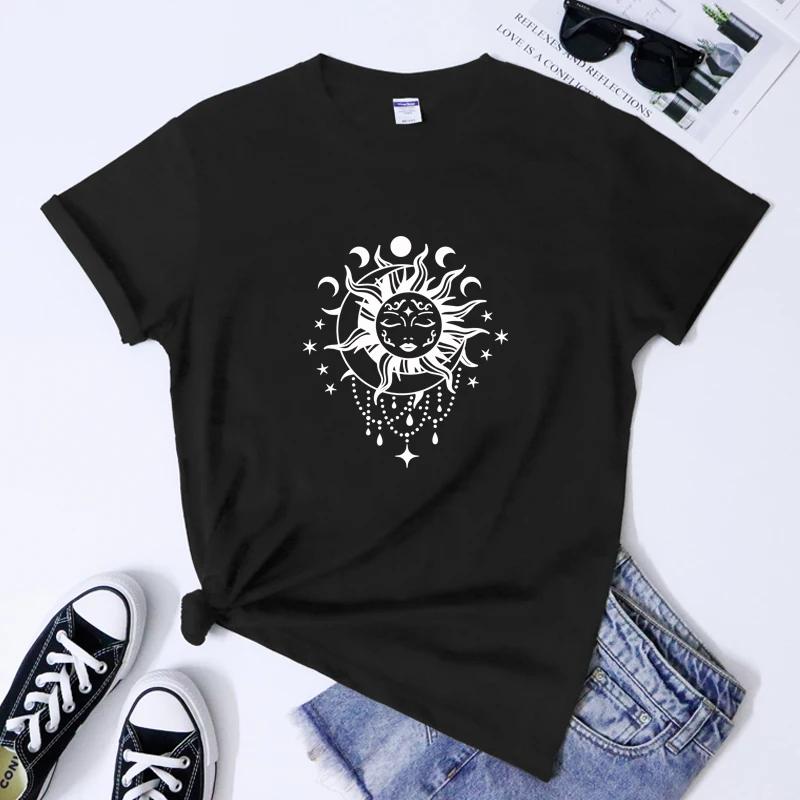 Celestial Boho Sun Moon Nature Tshirt Mystical Lunar Moon Magic Tee Shirt Top Aesthetic Women Astronomy Cotton Tshirt