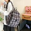 School bag female college student retro versatile black and white plaid backpack college style high school student large capacity backpack tide