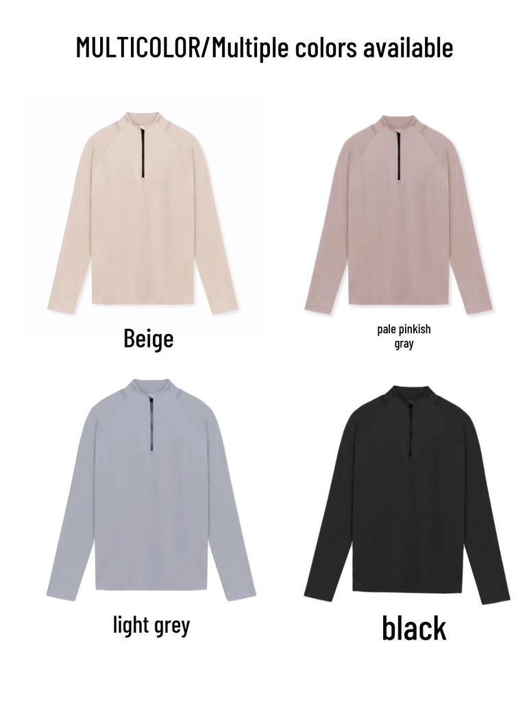 Męska Jesienno-Zimowa Szybkoschnąca Koszulka do Biegania z Długim Rękawem, Slim Fit, z Wysokim Kołnierzem Zapinanym na Pół Zamek