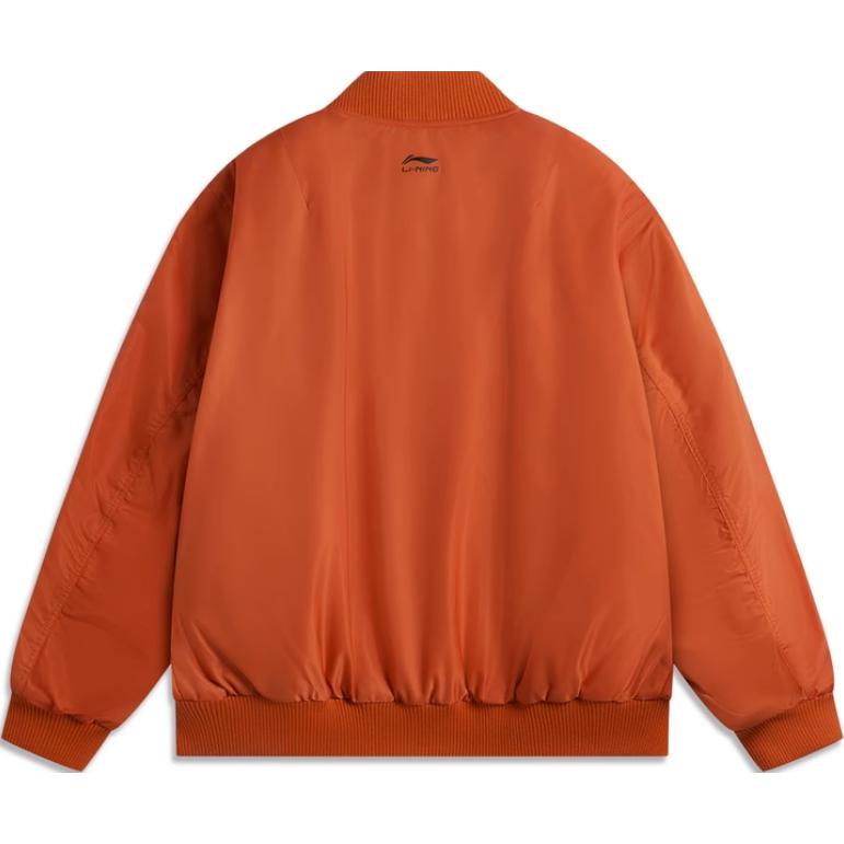 Li Ning Sport Fashion Series Letter Baseball Collar Zipper Short Sleeve Cotton Jacket Men Jacket Ochre-Orange AJMU185-4
