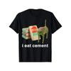 European Sizes Men's "I Eat Cement" Curse Humor T-Shirt with Cat - Funny Swearing Design, Quirky Novelty Gift, Round Neck Short Sleeve Casual Shirt