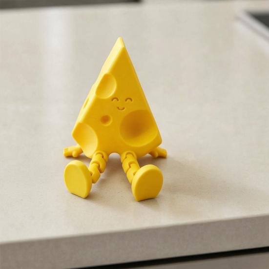 Novelty Cheese Sculpture with Movable Joints, 3D Printed Funny Cheese Slice Figurine Fidget Toy for Stress Relief, Office Desk Accessories